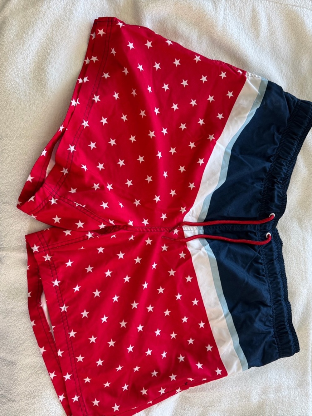 Red Star Print Swim Shorts with Navy Contrast